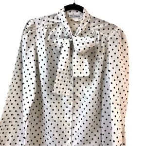 Vintage David Strauss white and Black Polka Dot Button Down 14T